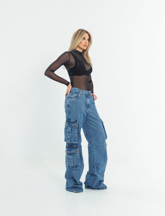 Jeans Cargo - Lavagem azul