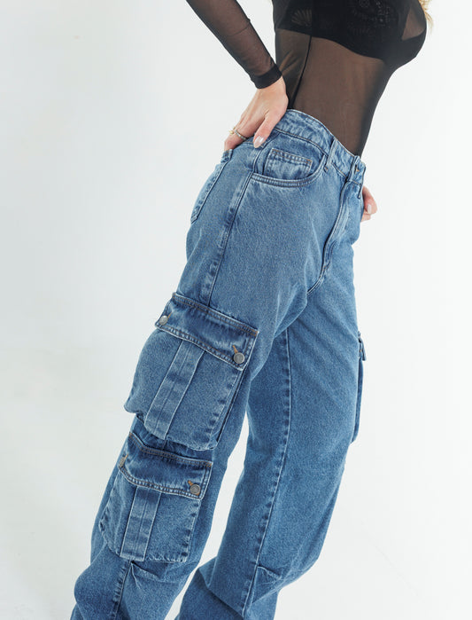 Jeans Cargo - Lavagem azul